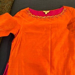 Orange and pink beaded new with tags top with attached long skirt -comfortable
